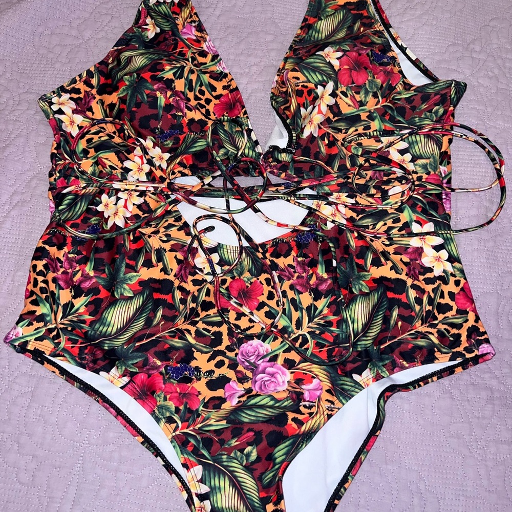 SAFARI PRINT CUTOUT BATHING SUIT